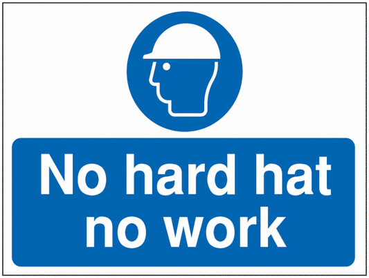 No hard hat no work Construction Sign