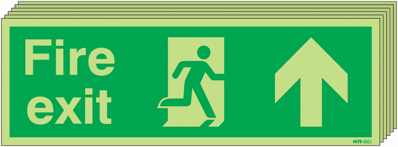 Fire Exit Running Man Arrow Up - Nite Glo Pk of 6