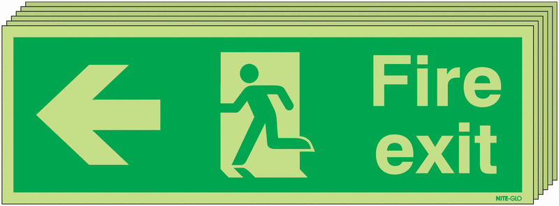 Fire Exit Running Man Arrow Left - Nite Glo Pk of 6