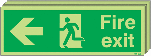 Fire Exit Running Man Arrow Left - Nite Glo Pk of 6