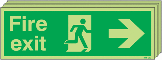 Fire Exit Running Man Arrow Right - Nite Glo Pk of 6