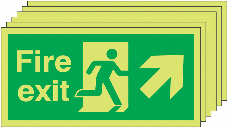 Fire Exit Running Man Arrow Up Right - Nite Glo Pk of 6