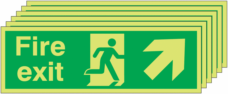 Fire Exit Running Man Arrow Up Right - Nite Glo Pk of 6