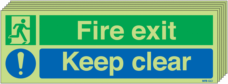 Fire Exit Keep Clear - Nite Glo Pk of 6