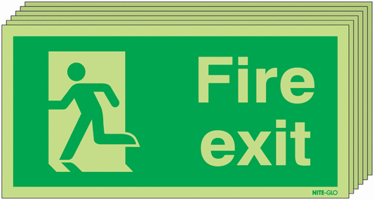 Fire Exit Running Man Left - Nite Glo Pk of 6