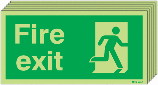 Fire Exit Running Man Right - Nite Glo Pk of 6
