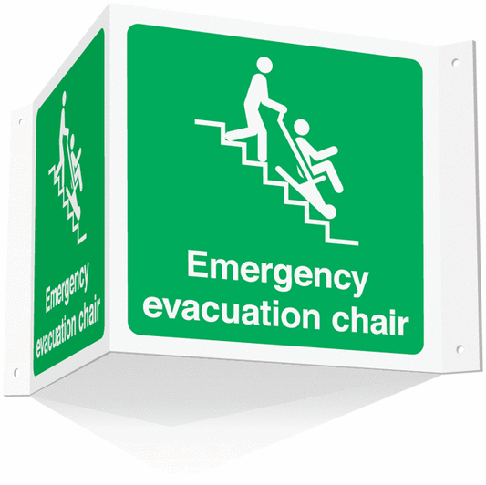Emergency evacuation chair projecting 3D sign