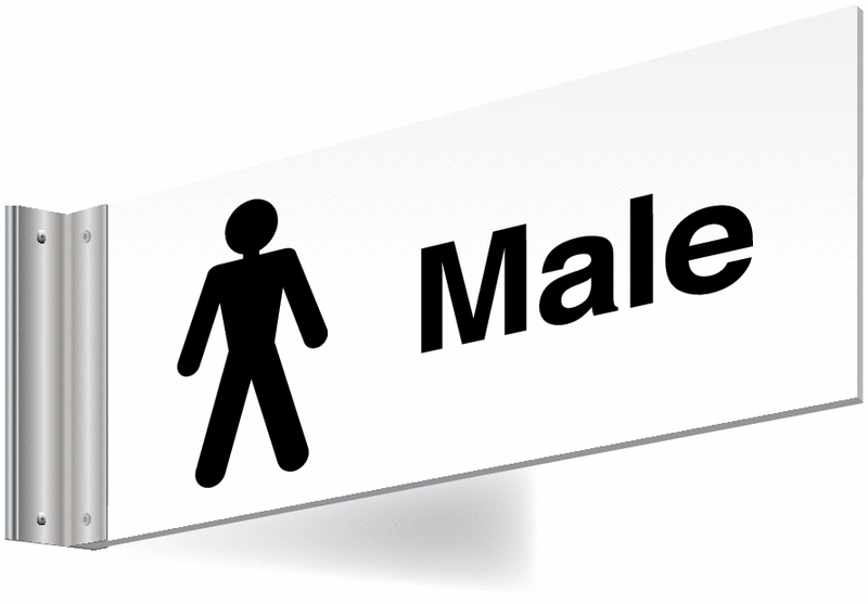 Male Double-sided Washroom Sign - T Bar - Black text on white background