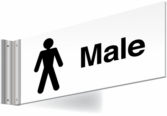 Male Double-sided Washroom Sign - T Bar - Black text on white background