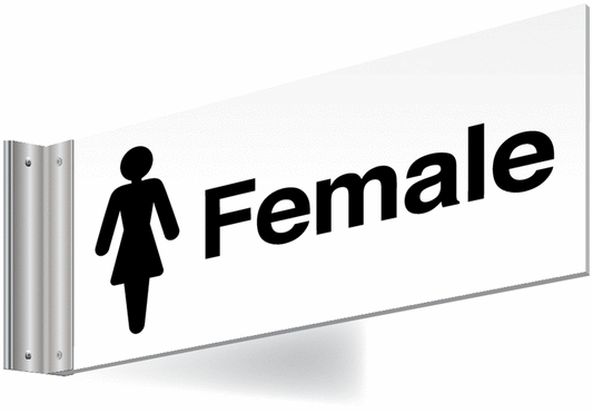 Female Double-sided Washroom Sign - T Bar - Black text on white background