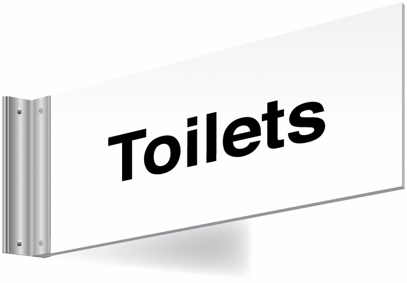 Toilets Double-sided Washroom Sign - T Bar - Black text on white background