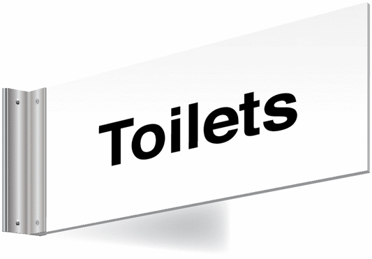 Toilets Double-sided Washroom Sign - T Bar - Black text on white background