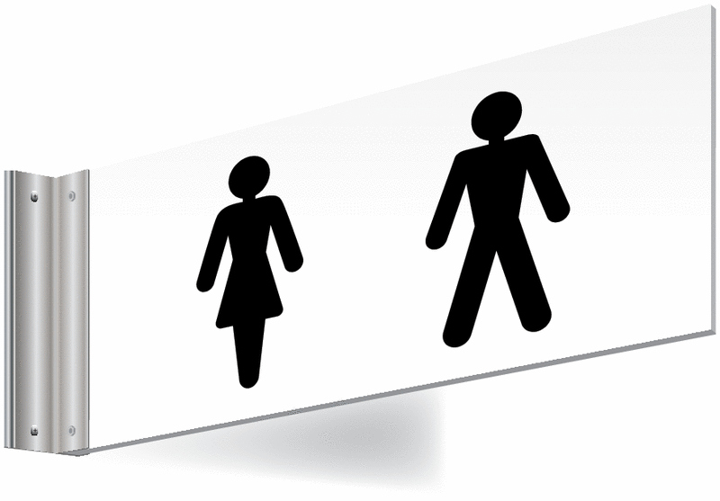 Washroom Sign - T Bar - black text on white background
