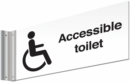 Accessible toilet Double-sided Washroom Sign - T Bar - black text on white background