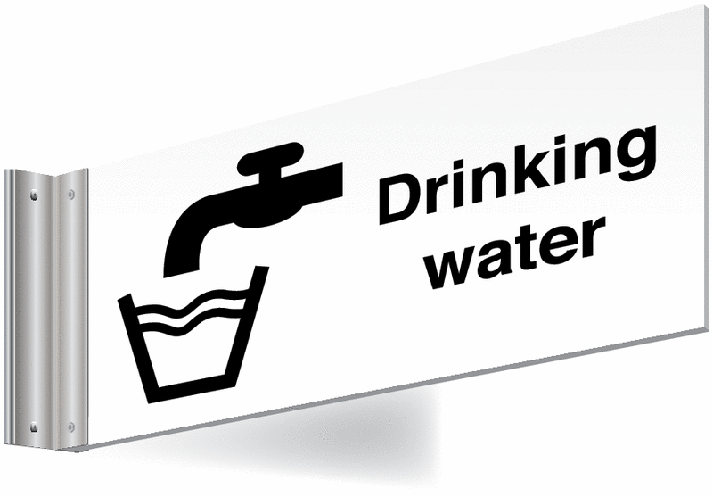 Drinking water Double-sided Washroom Sign - T Bar - black text on white background