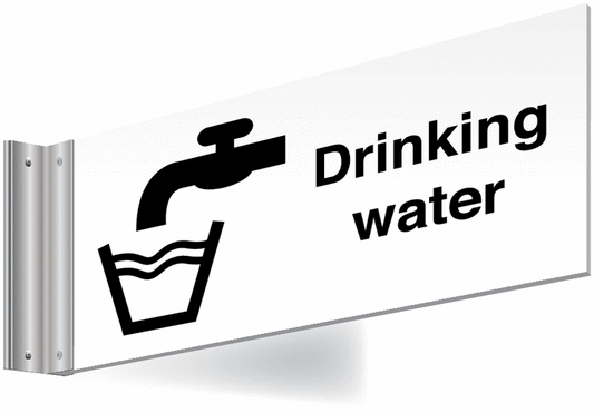 Drinking water Double-sided Washroom Sign - T Bar - black text on white background
