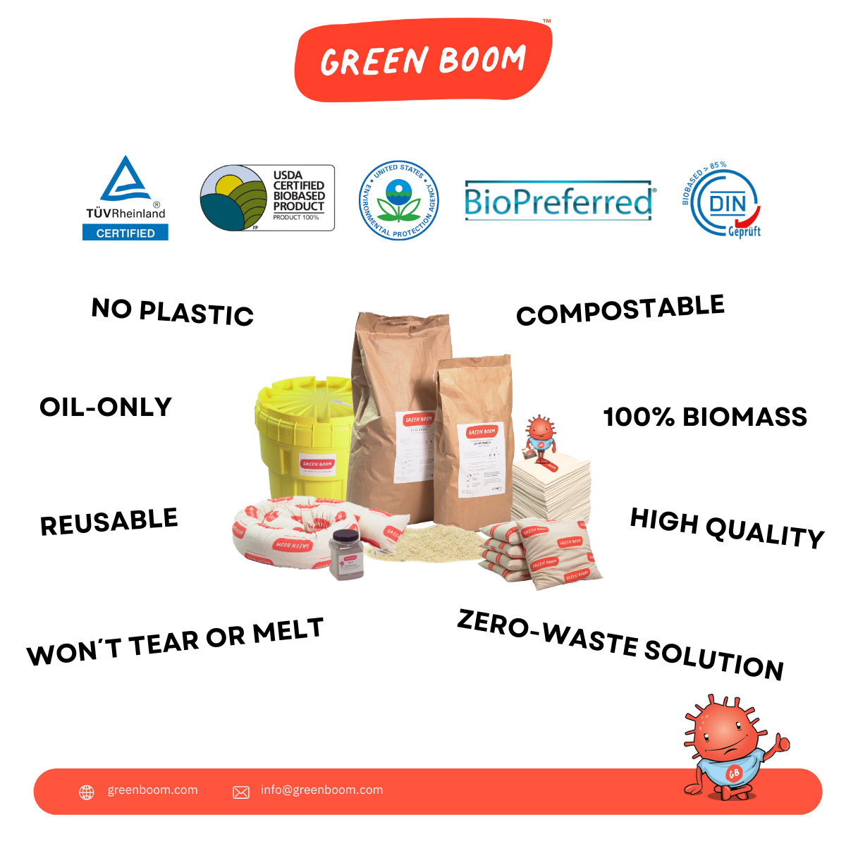 Green Boom Oil-Only Large Absorbent Socks - Pack of 10
