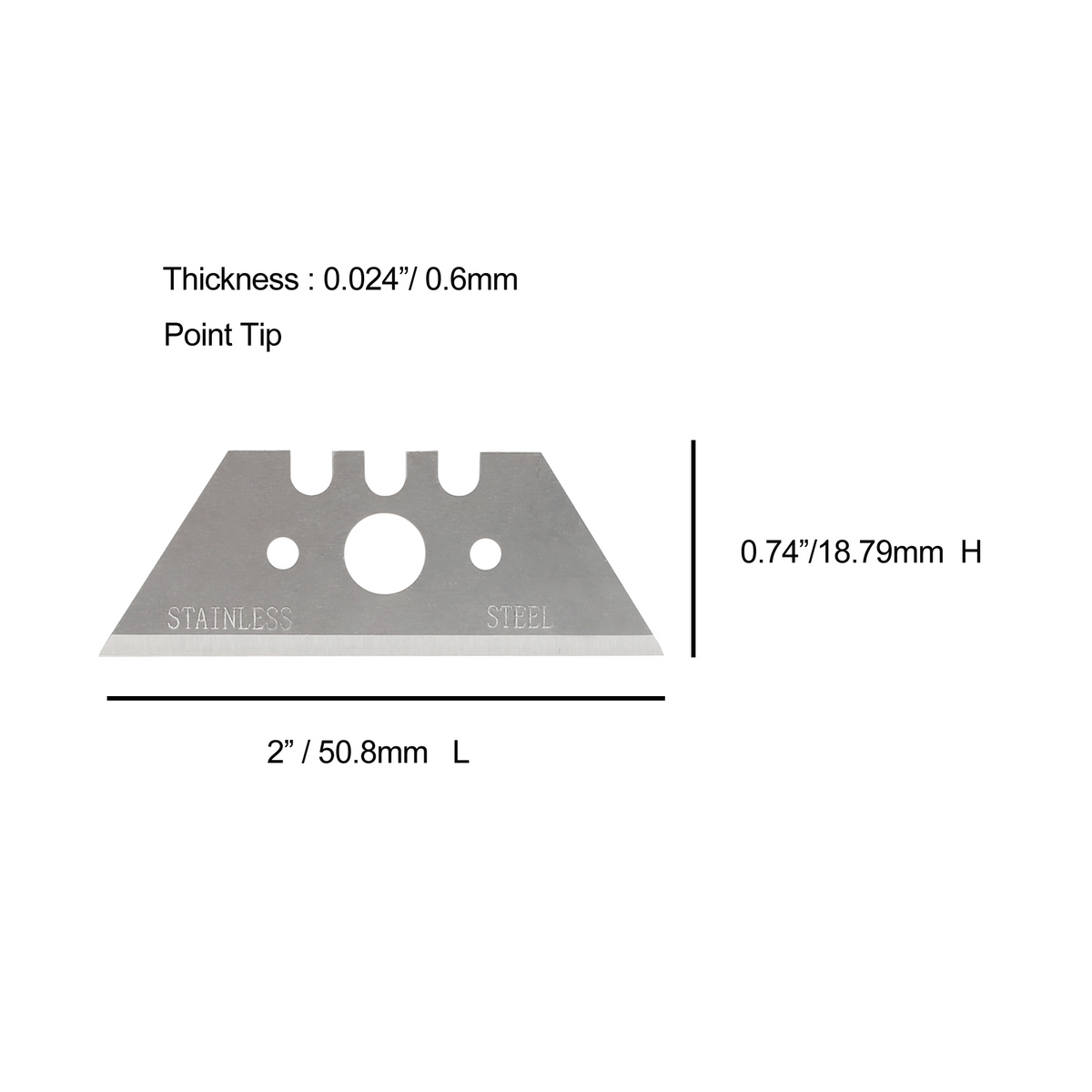 Industrial Pointed Tip Utility Blade Stainless Steel - Pack of 100