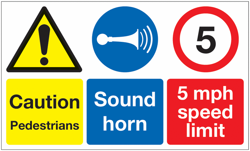 Caution Pedestrians Sound Horn 5mph Speed Limit